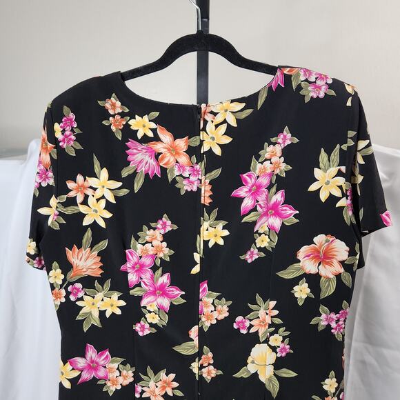 Kathie Lee Vintage Maxi Shift Dress Round Neck Short Sleeve Floral Size Large - Picture 4 of 12